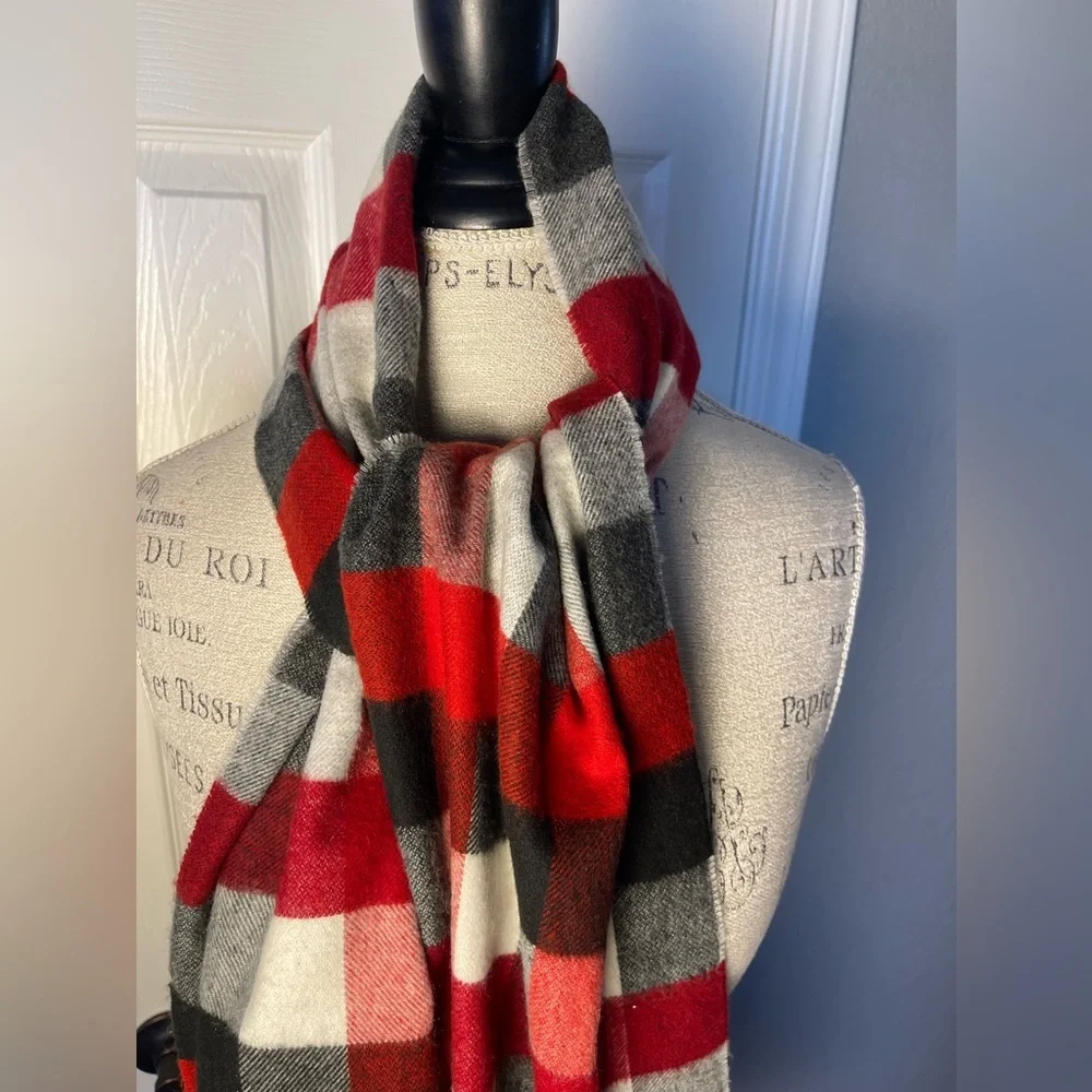 V. Fraas Black Red White Plaid Scarf Made In Germany
